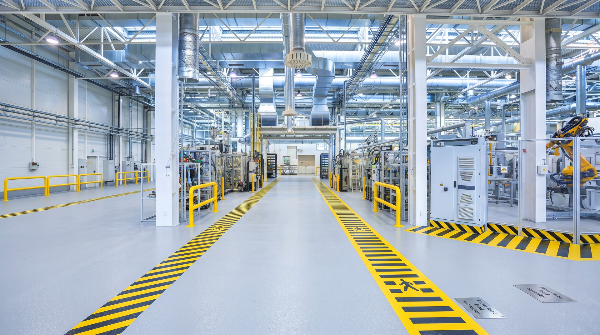 non slip factory epoxy floor with demarcation lines
