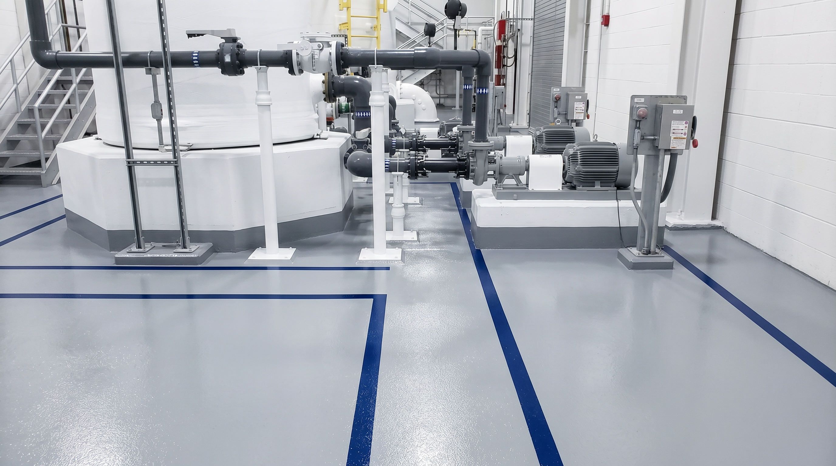 chemical resistant flooring white and blue